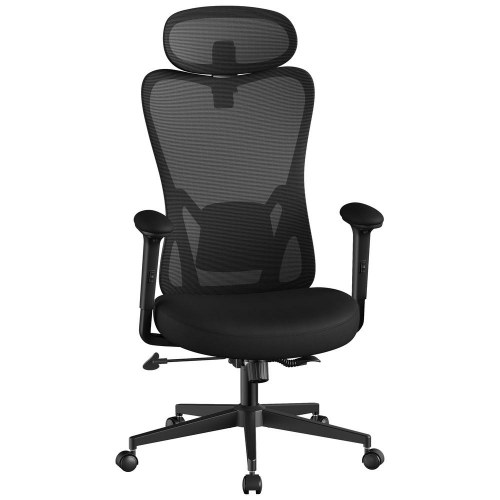 Ergonomisk kontorstol med justerbar nakkestøtte og lændestøtte – sort (op til 150 kg)