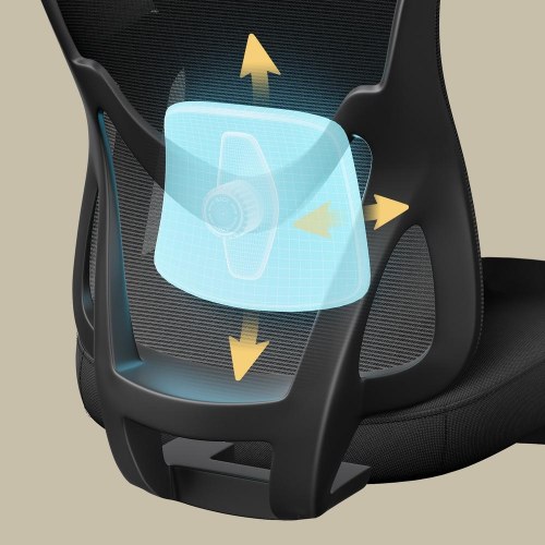 Ergonomisk kontorstol med justerbar nakkestøtte og lændestøtte – sort (op til 150 kg)