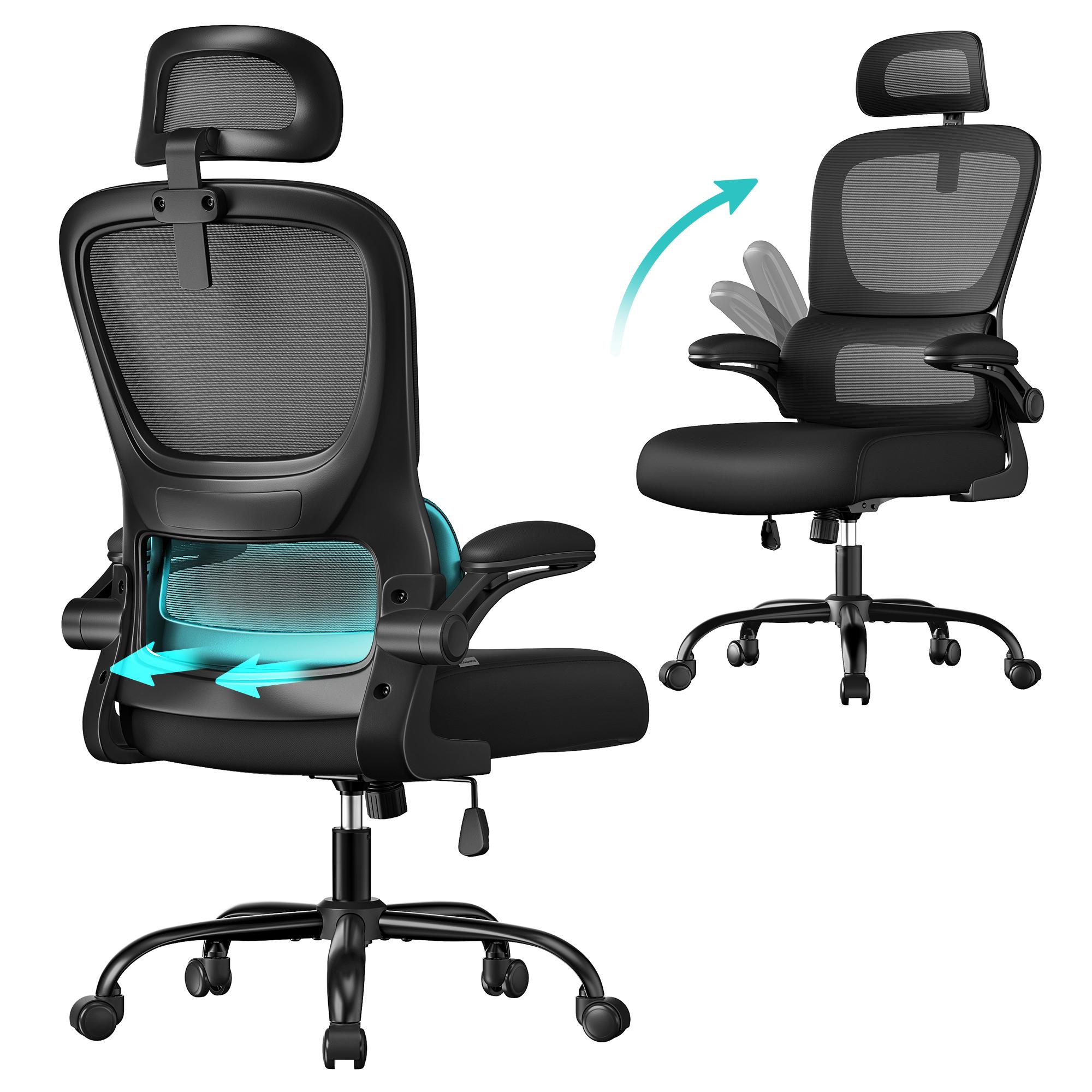 Ergonomisk mesh kontorstol med dynamisk lændestøtte og justerbar nakkestøtte – blæksort (OBN041B01)