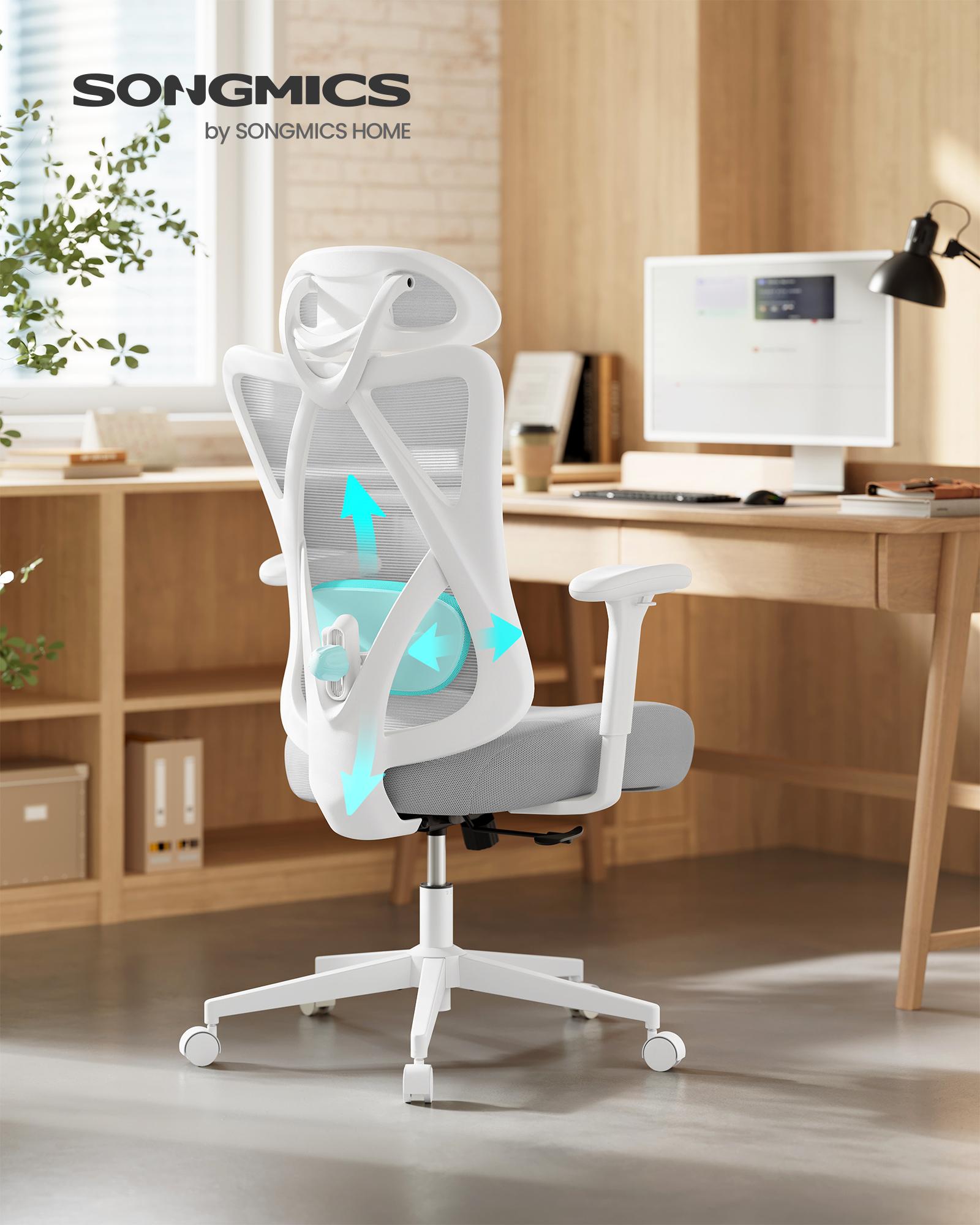 Ergonomisk kontorstol i mesh – højdejusterbar drejestol med lændestøtte og nakkestøtte, op til 150 kg, cappuccino beige (OBN063GD02)