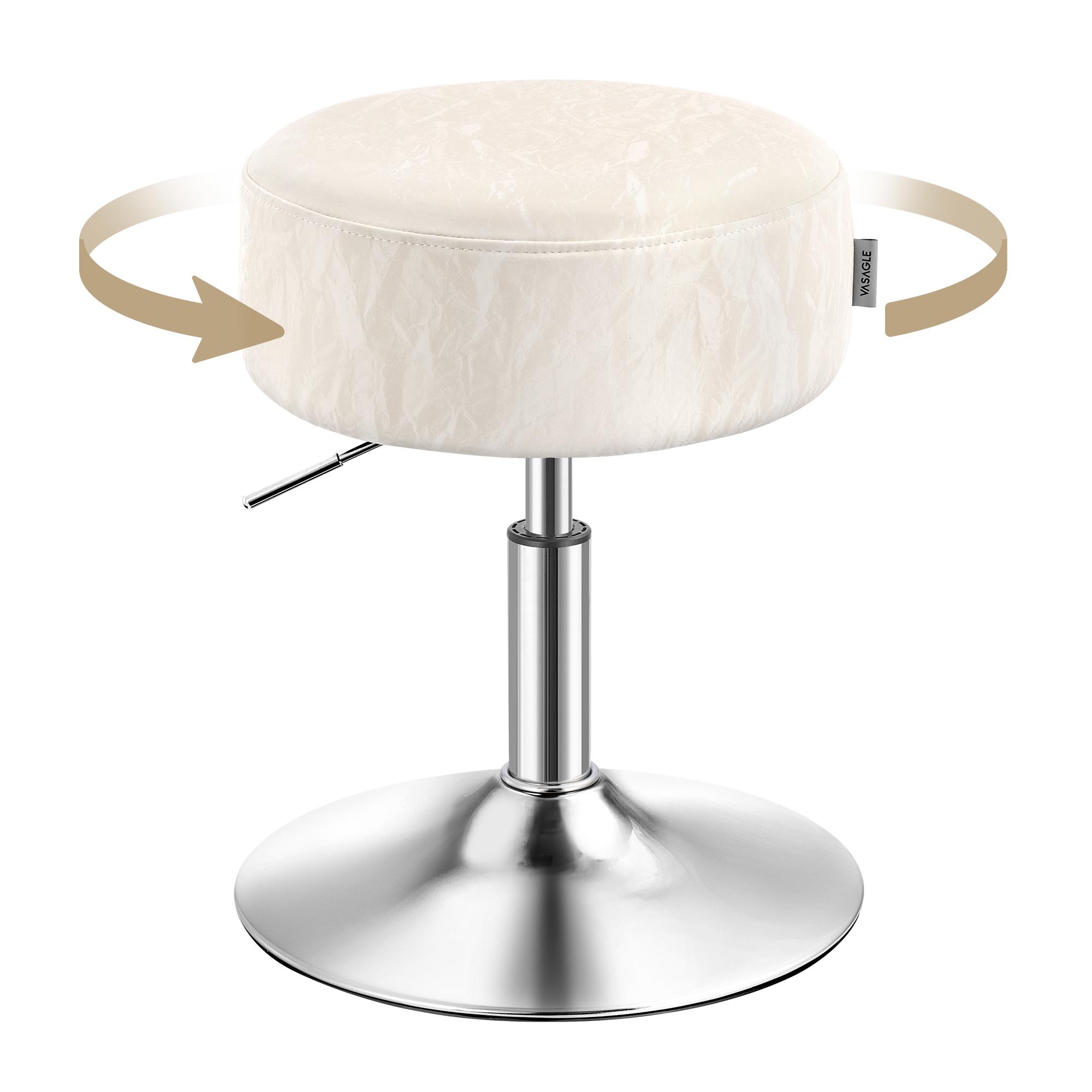 Højdejusterbar make-up skammel - 360° drejbar taburet i cremehvid PU med tyk pude, moderne