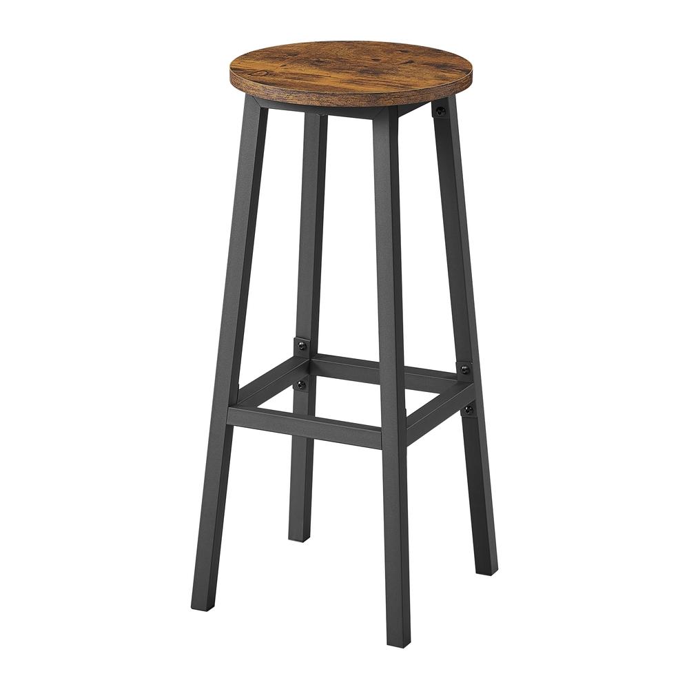 Sæt med 2 barstole - metalstel og fodstøtte, 74 cm, rustik brun/sort