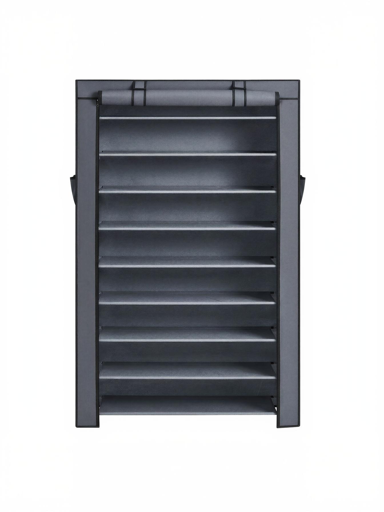 Skoreol med støvbeskyttende overtræk, 10 niveauer - 28 × 84 × 160 cm, grå