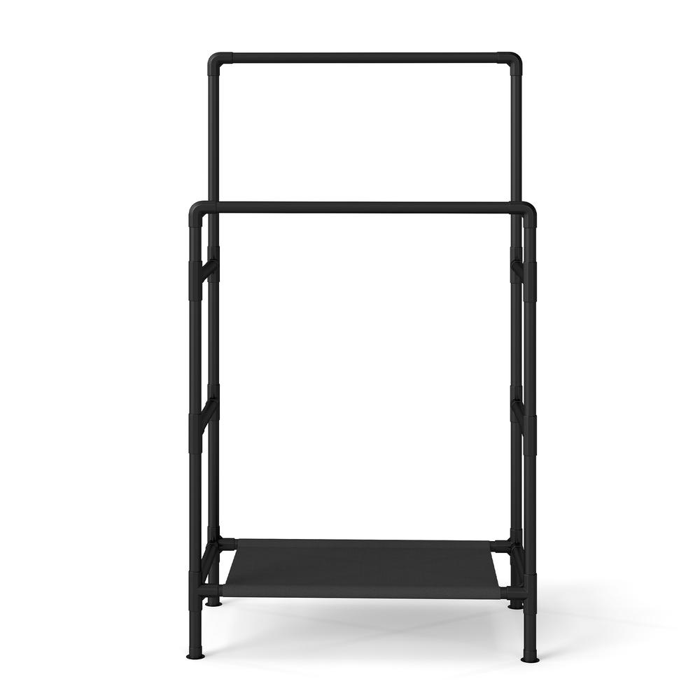Tøjstativ med 2 bøjleskinner og hylde - metalstativ, max. 55 kg, nem montering, sort (RDR001B02)
