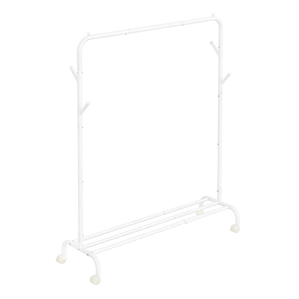 Tøjstativ med hjul og hylde - 102 cm, mat hvid, maks. 50 kg