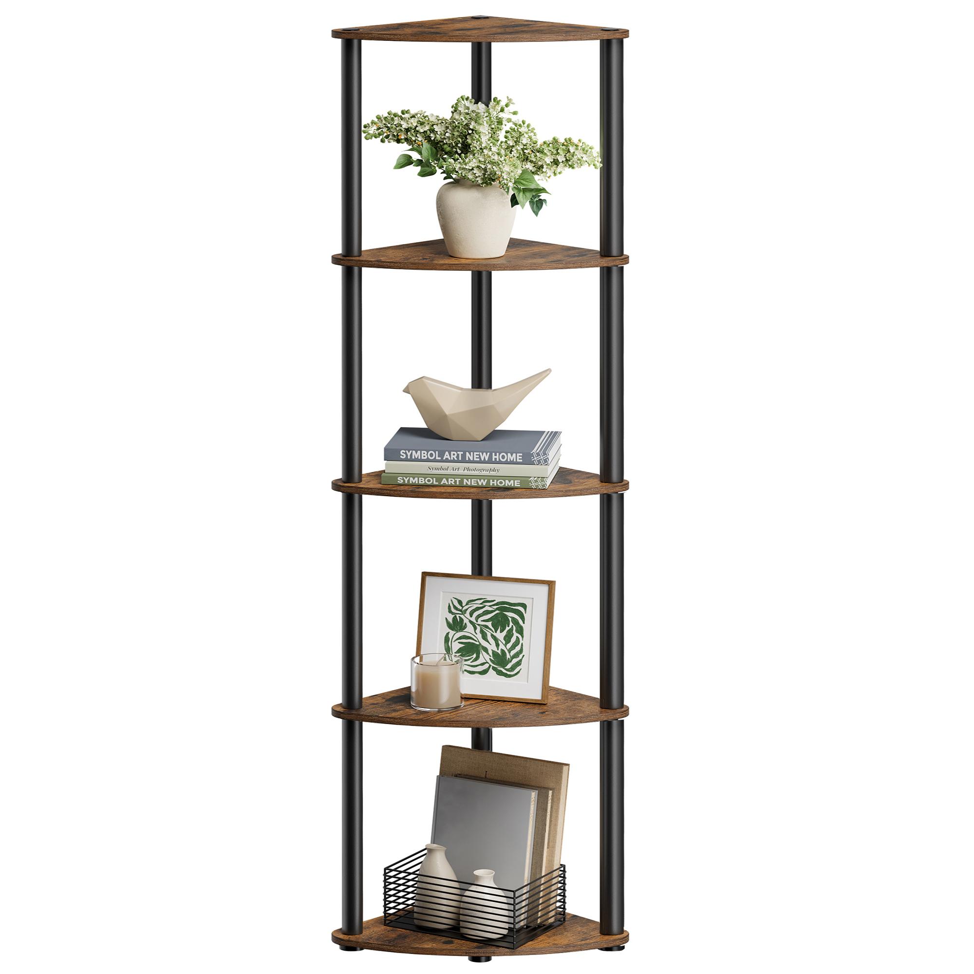 Hjørnereol i rustik brun - 5 etager, værktøjsfri samling, 38 x 27 x 139 cm