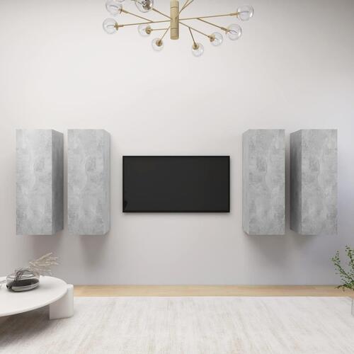 Tv-skabe 4 stk. 30,5x30x90 cm konstrueret træ betongrå