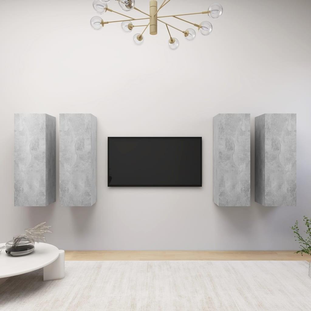 Tv-skabe 4 stk. 30,5x30x90 cm konstrueret træ betongrå