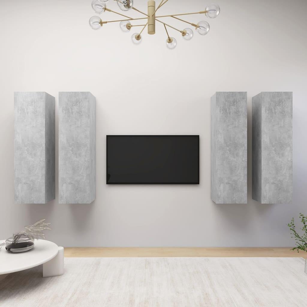 Tv-skabe 4 stk. 30,5x30x110 cm konstrueret træ betongrå