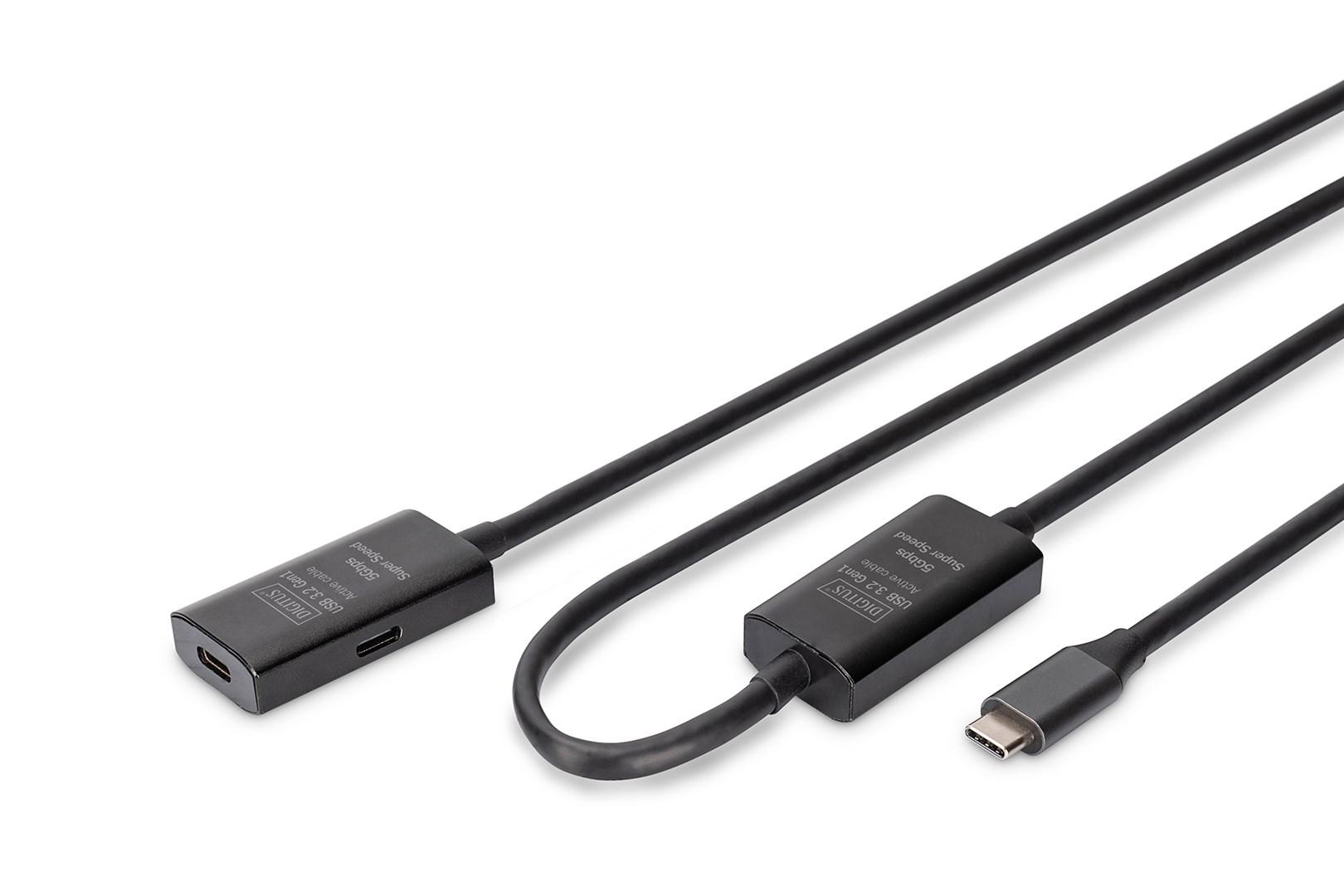 DIGITUS - USB forlængerkabel - USB-C (han) til USB-C (hun) - USB 3.1 - 5 V - 10 m - sort