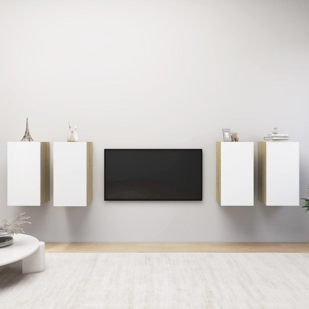 Tv-skabe 4 dele 30,5x30x60 cm konstrueret træ hvid og sonoma-eg