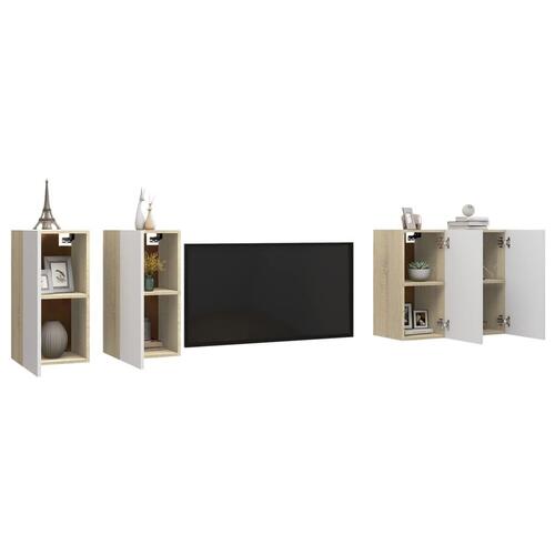 Tv-skabe 4 dele 30,5x30x60 cm konstrueret træ hvid og sonoma-eg