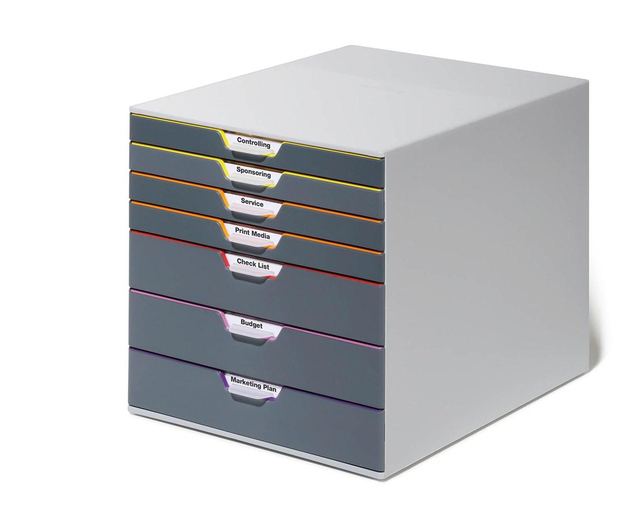 DURABLE VARICOLOR skuffekabinet - 7 skuffer med farvekanter og etiketter billede