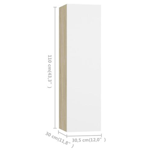 Tv-skabe 4 dele 30,5x30x110cm konstrueret træ hvid og sonoma-eg