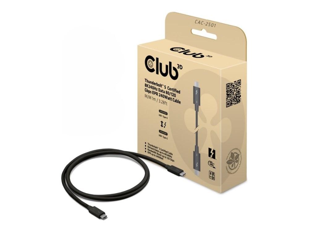 Club 3D Thunderbolt 5-kabel 1 m - 8K240Hz, 80/120 Gbps, EPR 240 W, USB-C han/han