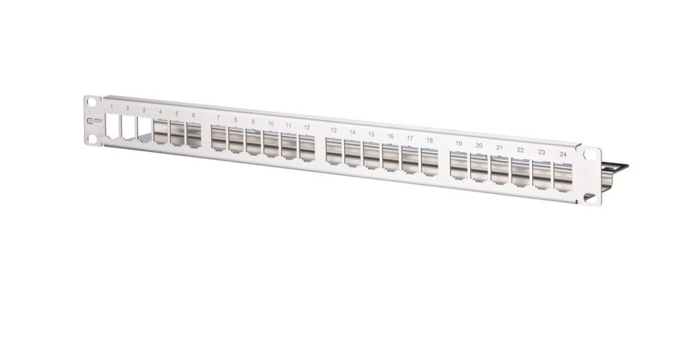 Metz CONNECT 19" modulholder, 1U, 24 porte - rustfrit stål, ubestykket billede