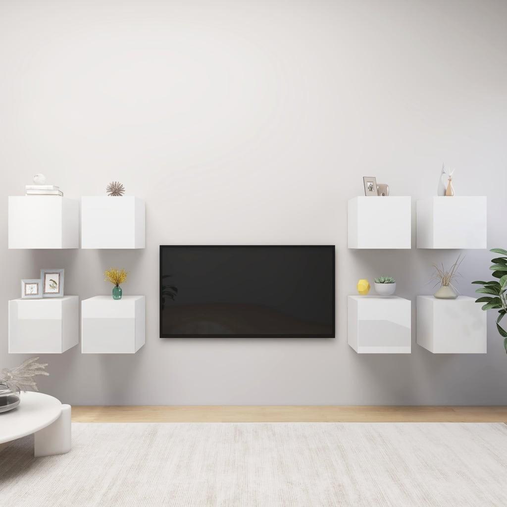 Væghængte tv-skabe 8 stk. 30,5x30x30 cm hvid højglans