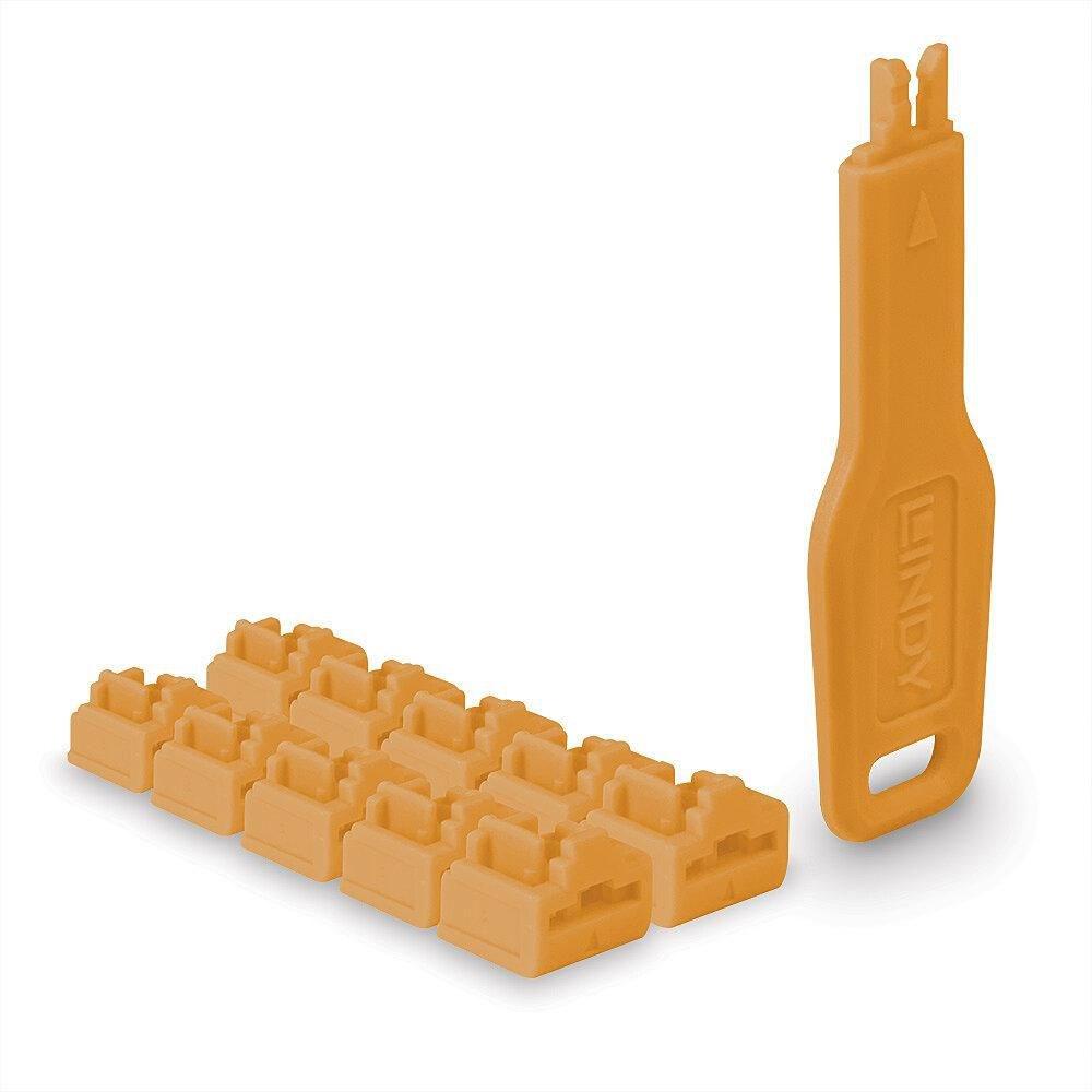 Lindy 47897, Portblokering + nøgle, RJ-45, Orange, Acrylonitrilbutadienstyren, 10 stk, Polybag