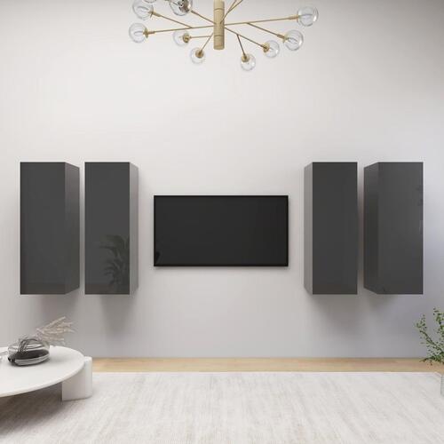 Tv-skabe 4 stk. 30,5x30x90 cm konstrueret træ grå højglans