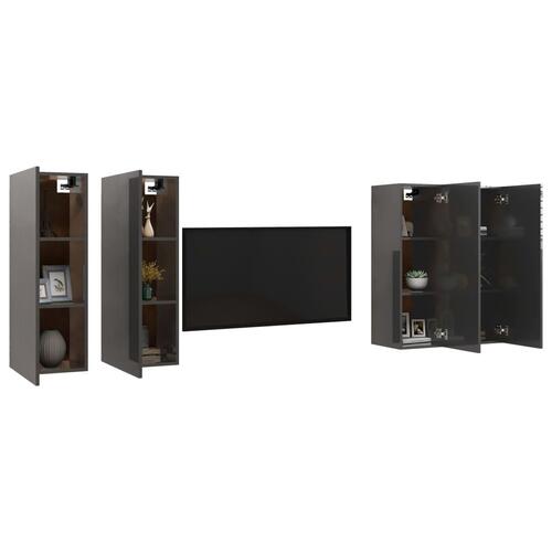 Tv-skabe 4 stk. 30,5x30x90 cm konstrueret træ grå højglans