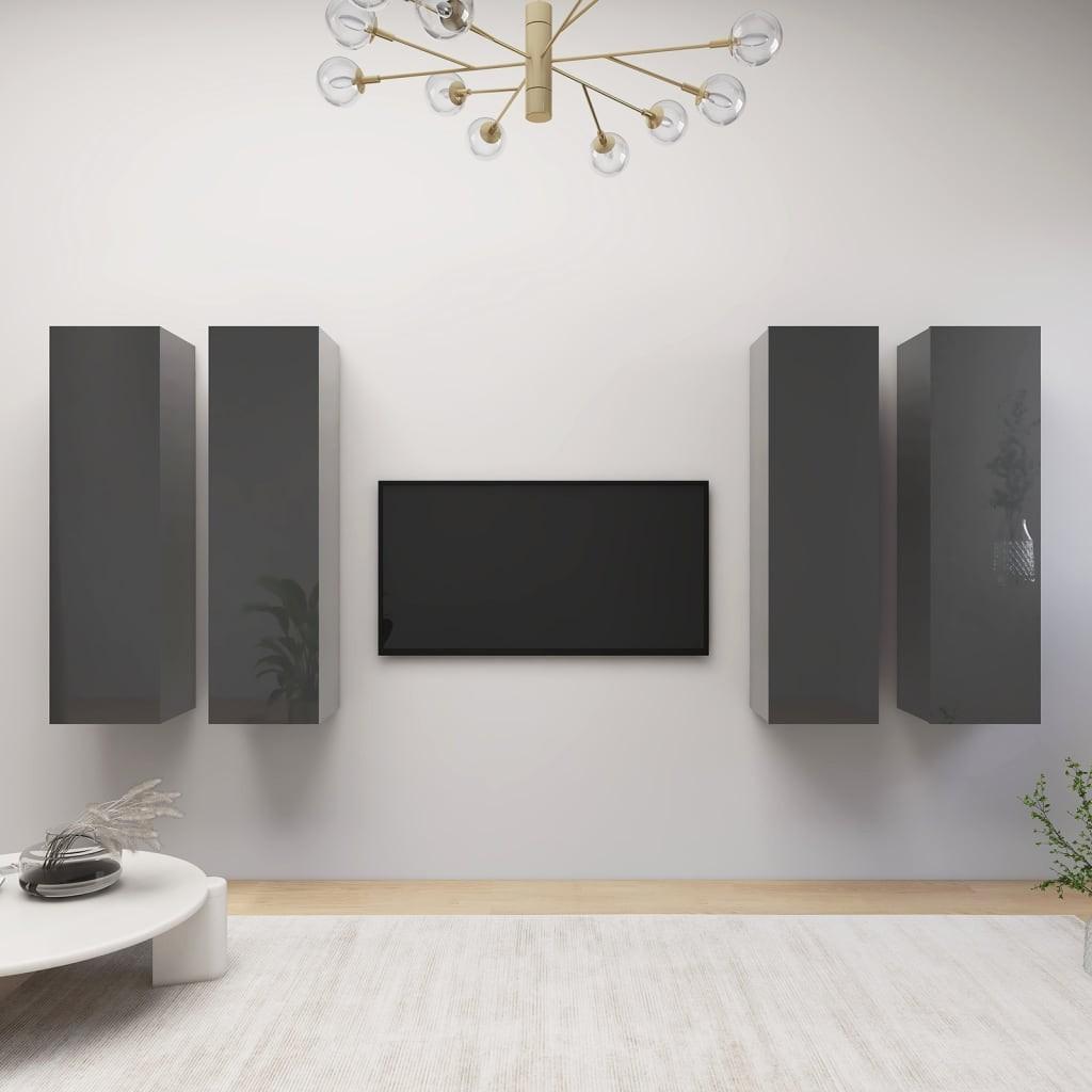 Tv-skabe 4 stk. 30,5x30x110 cm konstrueret træ hvid højglans