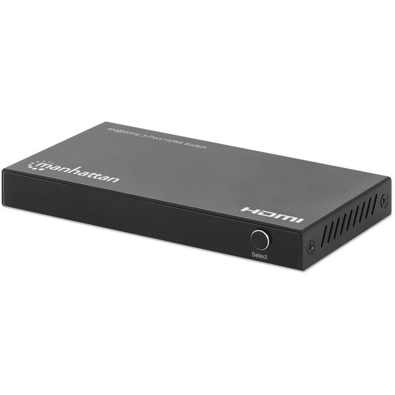 Manhattan 4K@60Hz 3-port HDMI-switch 18 Gbps – automatisk/manuel, IR-fjernbetjening, sort billede