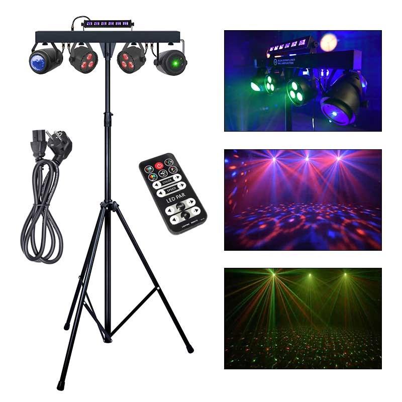 Light4Me LED Beam Par Flower Ball Laser UV Strobe – komplet partylights på stativ billede