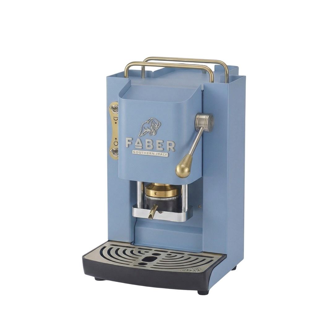 FABER Pro Deluxe – turkis/blå espressomaskine med messingdetaljer billede