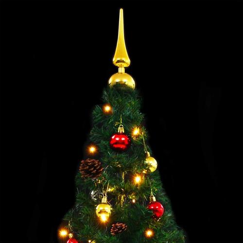 Kunstigt juletræ med kugler og LED-lys 150 cm grøn