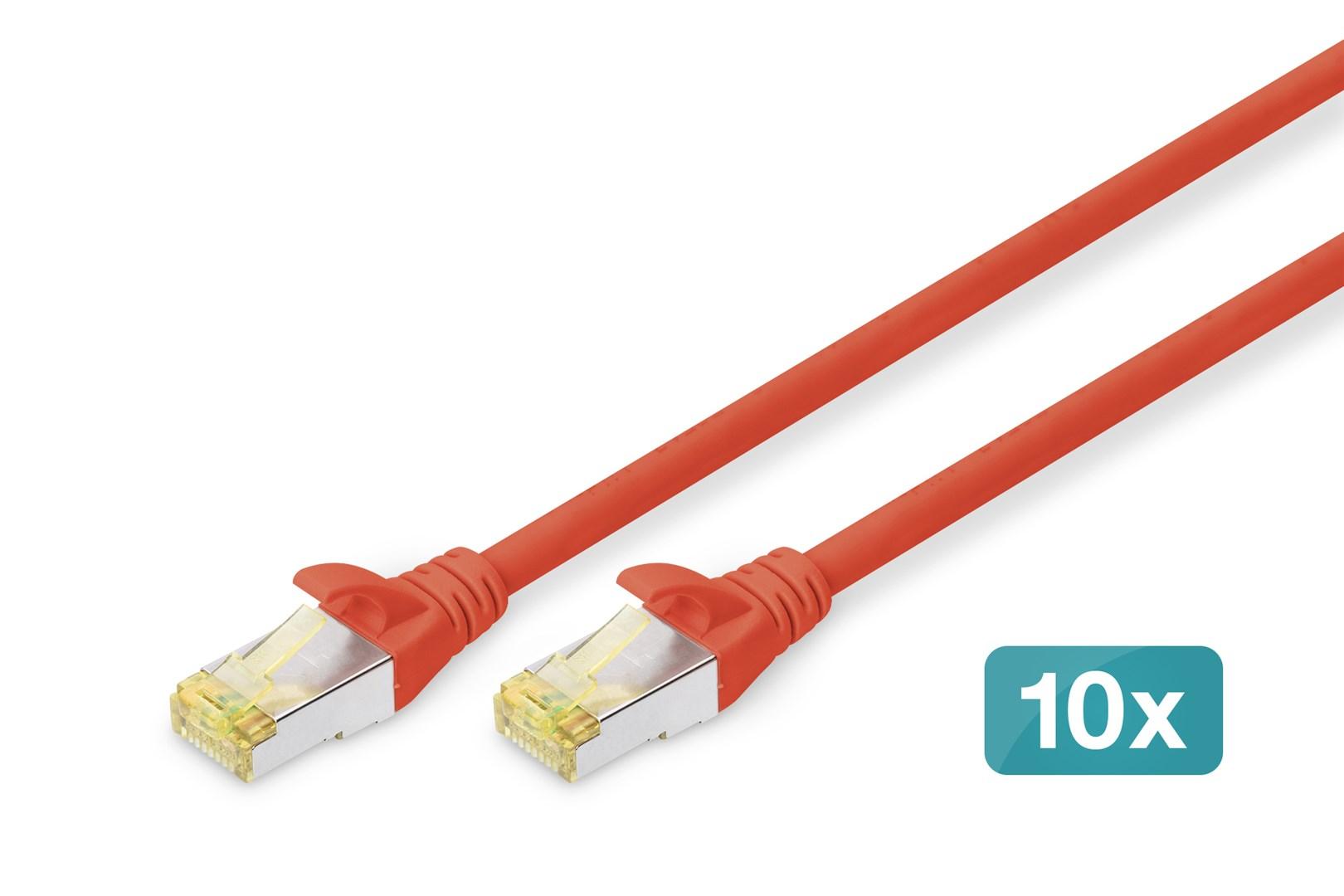 DIGITUS CAT 6A S/FTP patchkabel - 3 m, rød (10-pak) billede