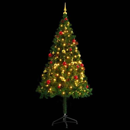 Kunstigt juletræ med kugler og LED-lys 180 cm grøn