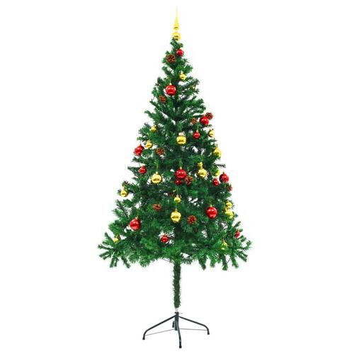 Kunstigt juletræ med kugler og LED-lys 180 cm grøn