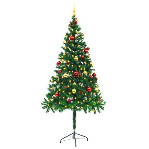 Kunstigt juletræ med kugler og LED-lys 180 cm grøn