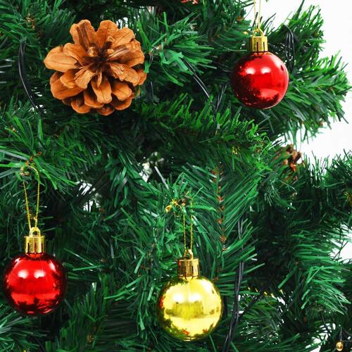 Kunstigt juletræ med kugler og LED-lys 180 cm grøn