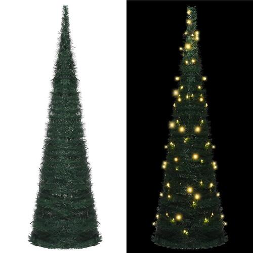 Kunstigt juletræ med pop-op-funktion og LED-lys 150 cm grøn