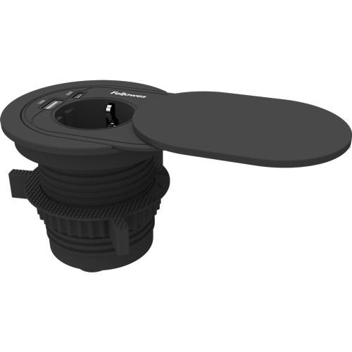 Fellowes strømudtag med USB - 1 x Schuko, 2 m, sort billede