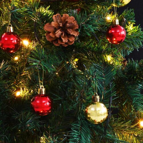 Kunstigt juletræ med kugler og LED-lys 210 cm grøn