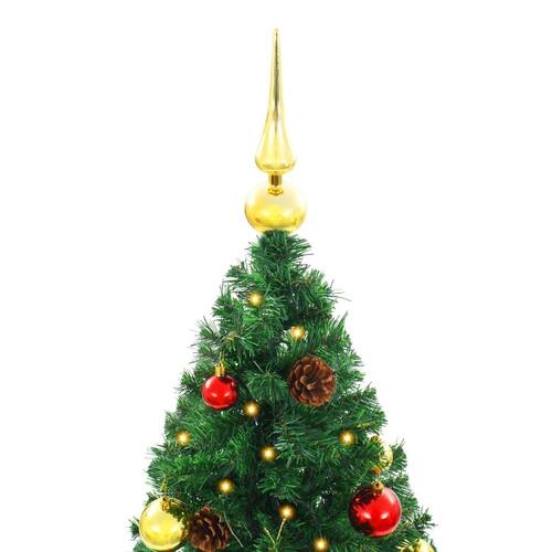 Kunstigt juletræ med kugler og LED-lys 210 cm grøn