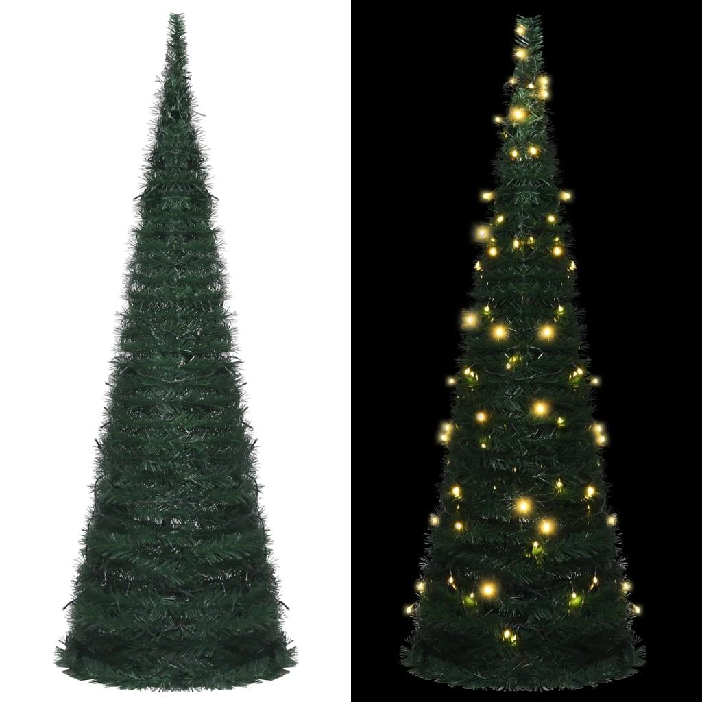 Kunstigt juletræ med pop-op-funktion og LED-lys 180 cm grøn