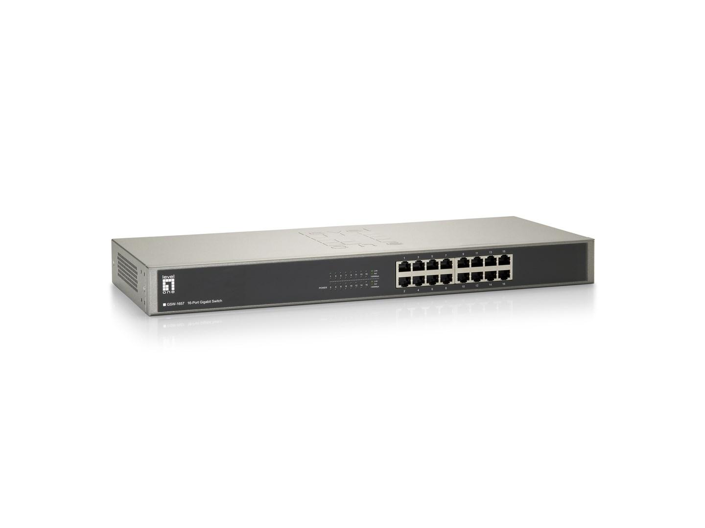 LevelOne GSW-1657 16-port gigabit switch - uadministreret, rackmount billede