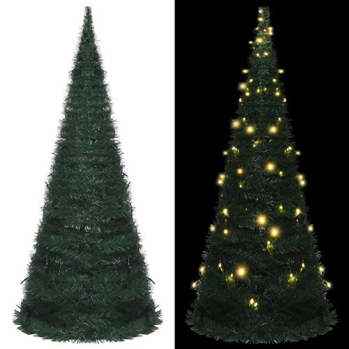 Kunstigt juletræ med pop-op-funktion og LED-lys 210 cm grøn