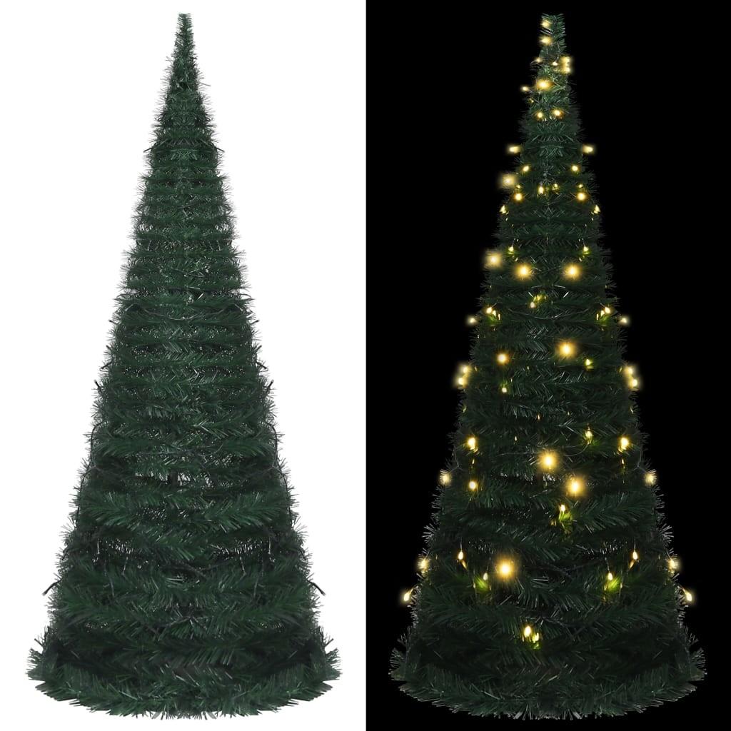 Kunstigt juletræ med pop-op-funktion og LED-lys 210 cm grøn