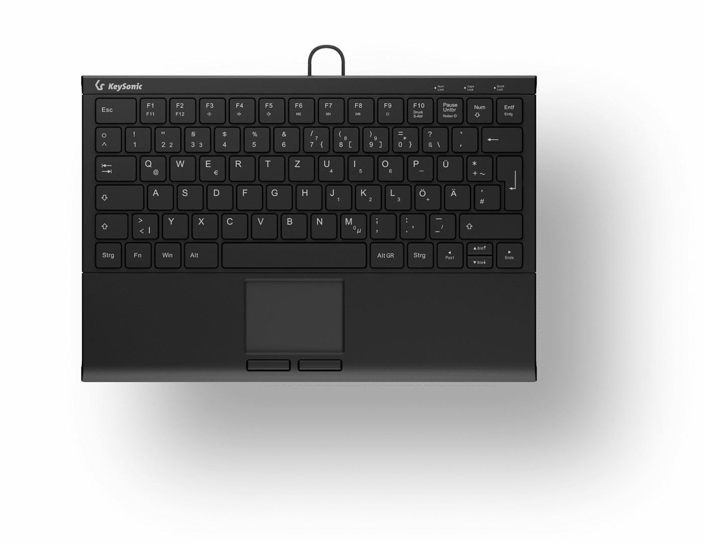 KeySonic KSK-5211ELU (DE) – kompakt tastatur med touchpad, USB, QWERTZ, sort billede