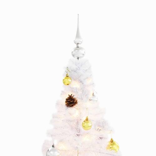 Kunstigt juletræ med kugler og LED-lys 210 cm hvid