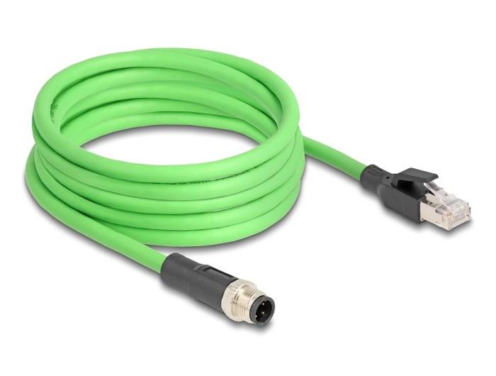 DELOCK M12 D-kodet kabel 4-polet han til RJ45 han, PUR, 5 m billede