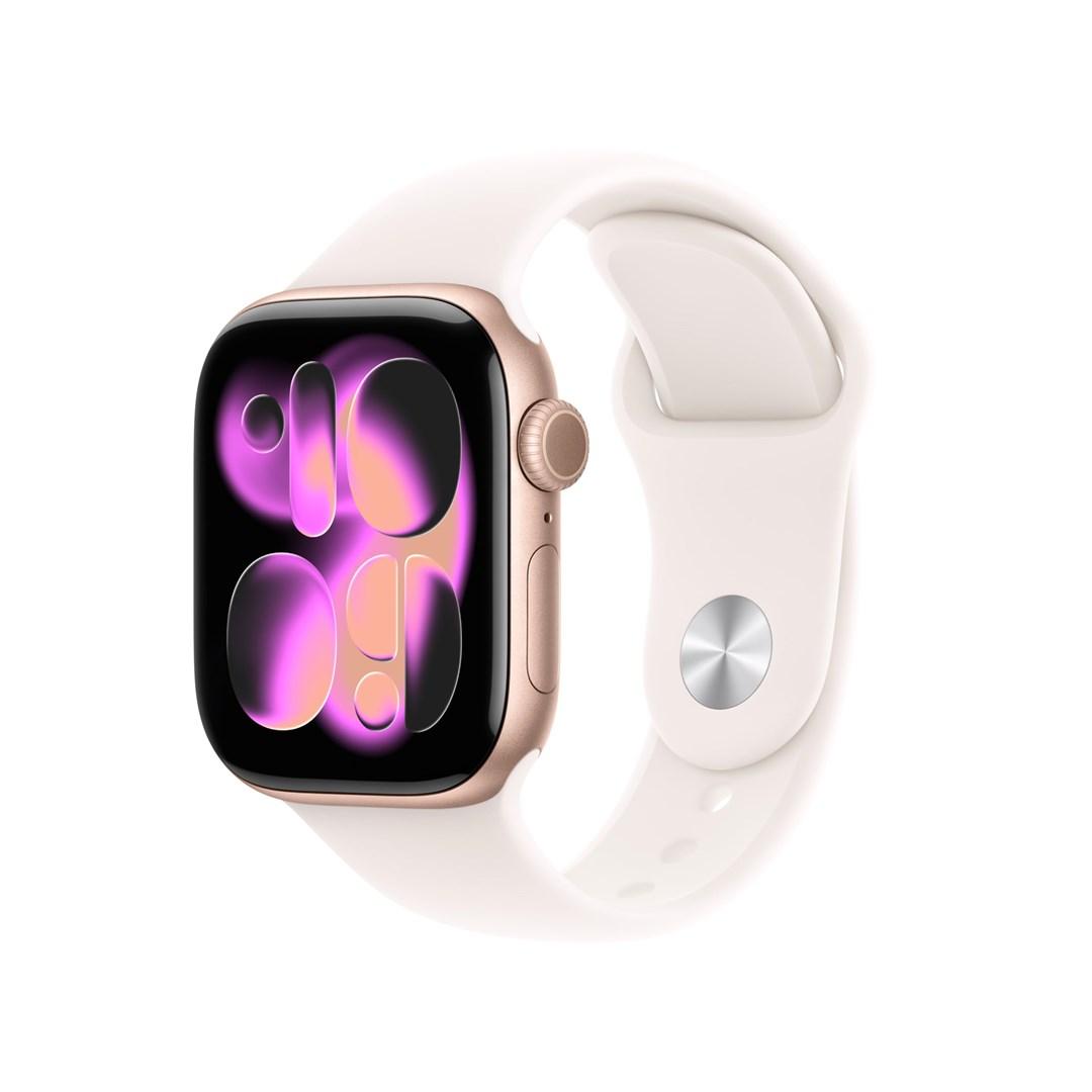 Apple Watch Series 11 Aluminium Cellular 42 mm - rosaguld med Sport Band, blegrosa (S/M) billede