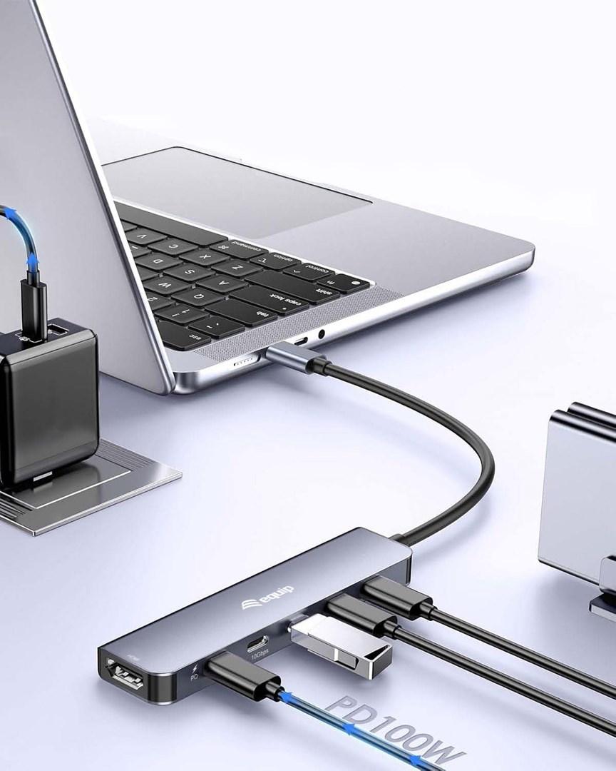 Equip USB-C 6-i-1 multifunktionsadapter – HDMI 4K/60 Hz, 4× USB‑C Gen2 10 Gbit/s, 100 W PD billede