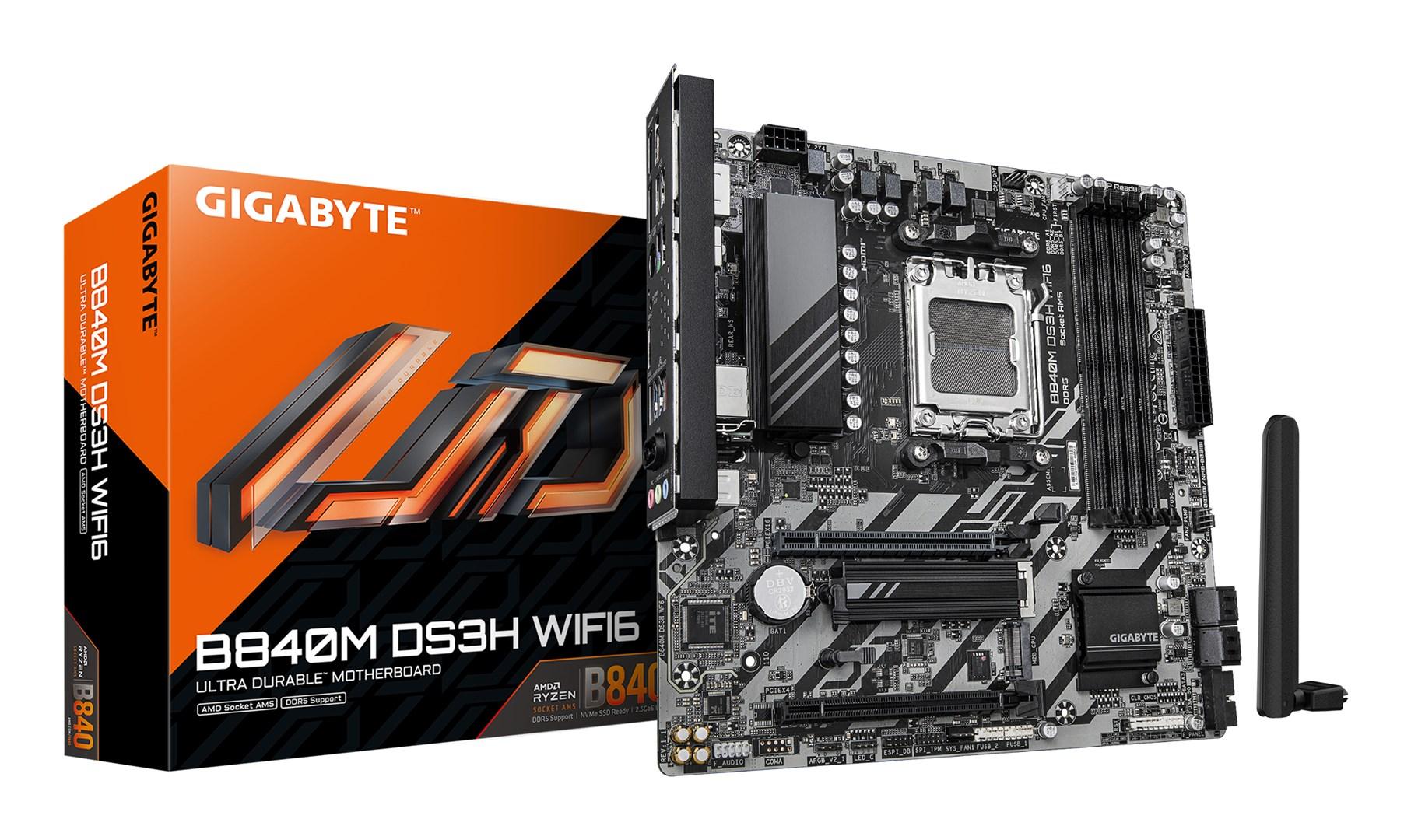Gigabyte B840M DS3H WiFi 6 bundkort - AM5, DDR5, 2× M.2 PCIe 4.0, 2,5 GbE