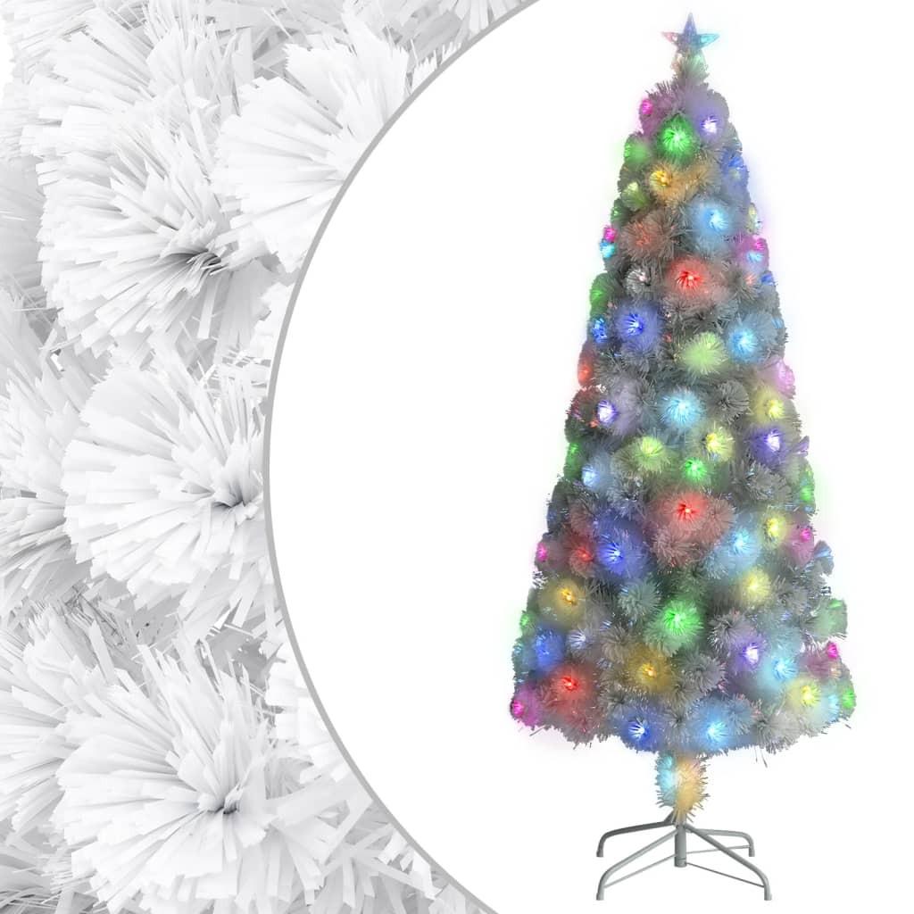 Kunstigt juletræ med LED-lys fiberoptisk 180 cm hvid