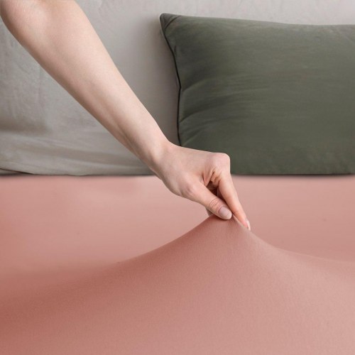 DecoKing Amber faconlagen i jersey - koral, 200-220×200 cm